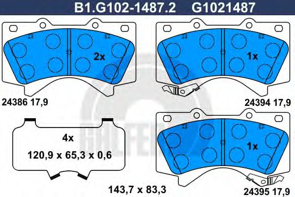 Set placute frana,frana disc TOYOTA LAND CRUISER 200 (VDJ2_, UZJ2_) (2007 - 2016) GALFER B1.G102-1487.2 piesa NOUA