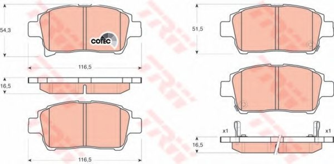 Set placute frana,frana disc TOYOTA YARIS (P1) (1999 - 2005) TRW GDB3317 piesa NOUA