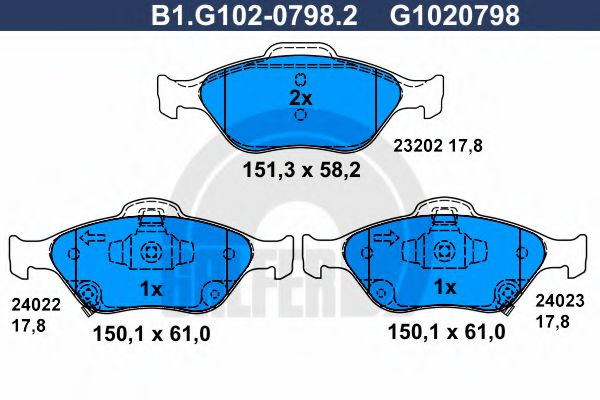 Set placute frana,frana disc TOYOTA YARIS (P9) (2005 - 2013) GALFER B1.G102-0798.2 piesa NOUA