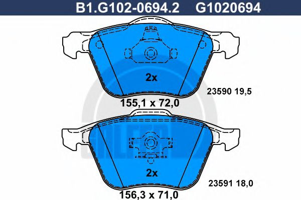 Set placute frana,frana disc VOLVO S80 I (TS, XY) (1998 - 2006) GALFER B1.G102-0694.2 piesa NOUA