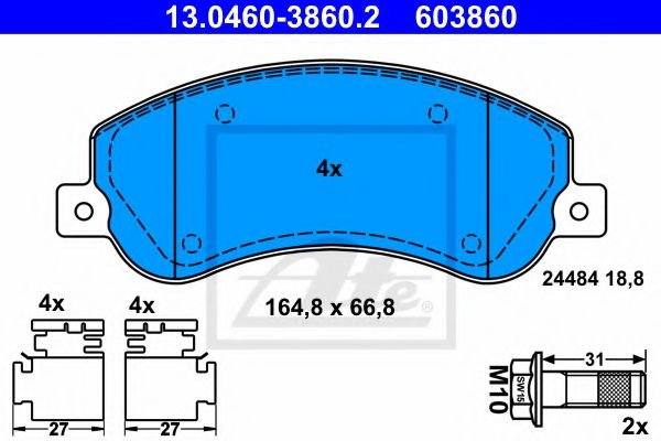 Set placute frana,frana disc VW AMAROK (2H, S1B) (2010 - 2016) ATE 13.0460-3860.2 piesa NOUA