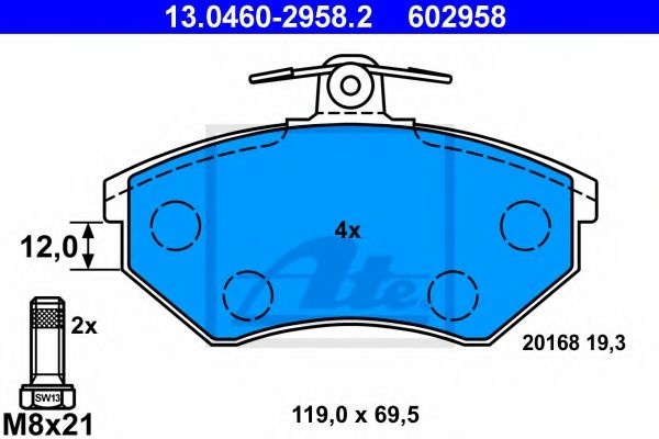 Set placute frana,frana disc VW CADDY II Combi (9K9B) (1995 - 2004) ATE 13.0460-2958.2 piesa NOUA