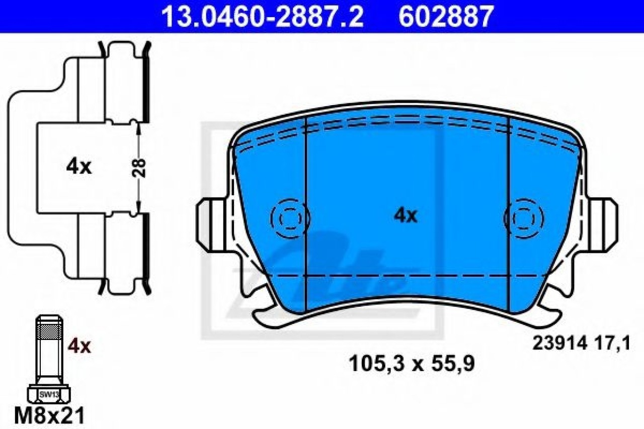 Set placute frana,frana disc VW CC (358) (2011 - 2016) ATE 13.0460-2887.2 piesa NOUA