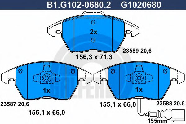Set placute frana,frana disc VW EOS (1F7, 1F8) (2006 - 2016) GALFER B1.G102-0680.2 piesa NOUA