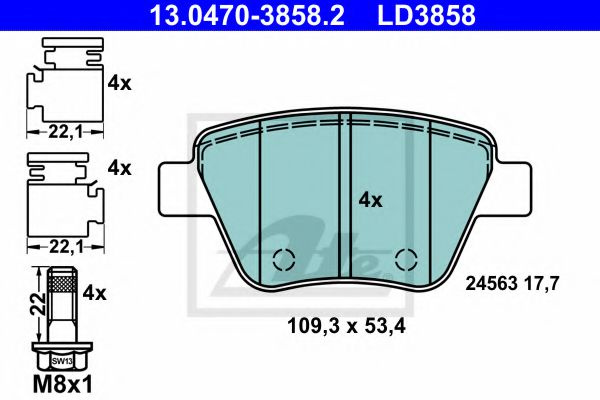 Set placute frana,frana disc VW EOS (1F7, 1F8) (2006 - 2016) ATE 13.0470-3858.2 piesa NOUA
