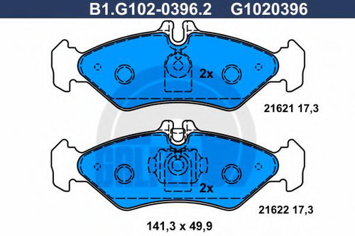 Set placute frana,frana disc VW LT II caroserie (2DA, 2DD, 2DH) (1996 - 2006) GALFER B1.G102-0396.2 ...