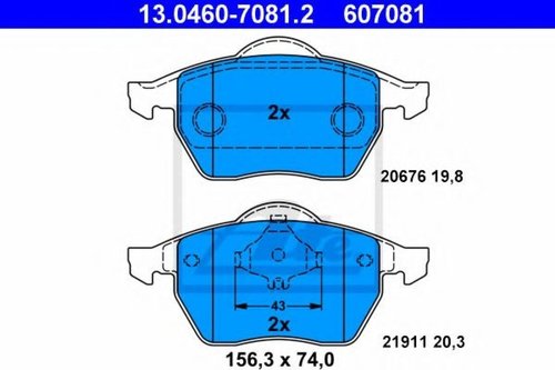 Set placute frana,frana disc VW NEW BEETLE (9C1, 1C1) (1998 - 2010) ATE 13.0460-7081.2 piesa NOUA