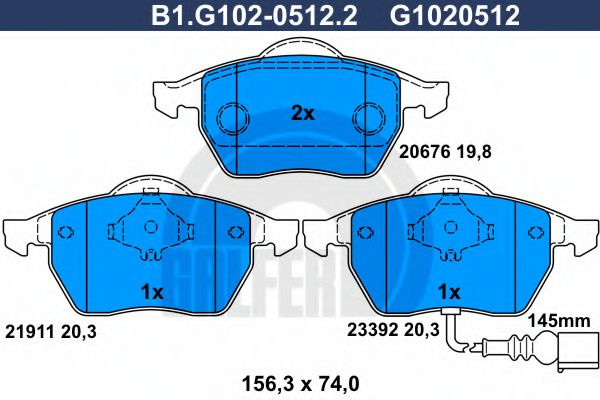 Set placute frana,frana disc VW NEW BEETLE Cabriolet (1Y7) (2002 - 2010) GALFER B1.G102-0512.2 piesa NOUA