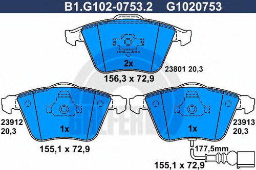 Set placute frana,frana disc VW PASSAT CC (357) (2008 - 2012) GALFER B1.G102-0753.2 piesa NOUA