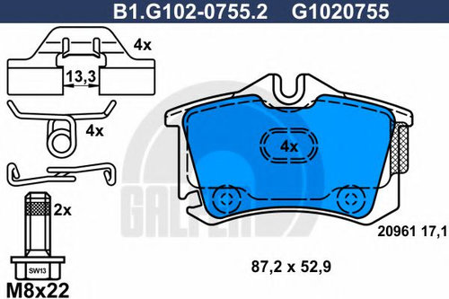 Set placute frana,frana disc VW POLO (6R, 6C) (2009 - 2016) GALFER B1.G102-0755.2 piesa NOUA