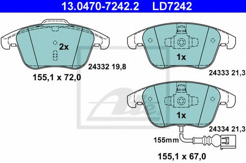 Set placute frana,frana disc VW SHARAN (7N1, 7N2) (2010 - 2016) ATE 13.0470-7242.2 piesa NOUA