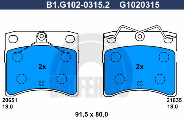 Set placute frana,frana disc VW TRANSPORTER IV bus (70XB, 70XC, 7DB, 7DW, 7DK) (1990 - 2003) GALFER B1.G102-0315.2 piesa NOUA