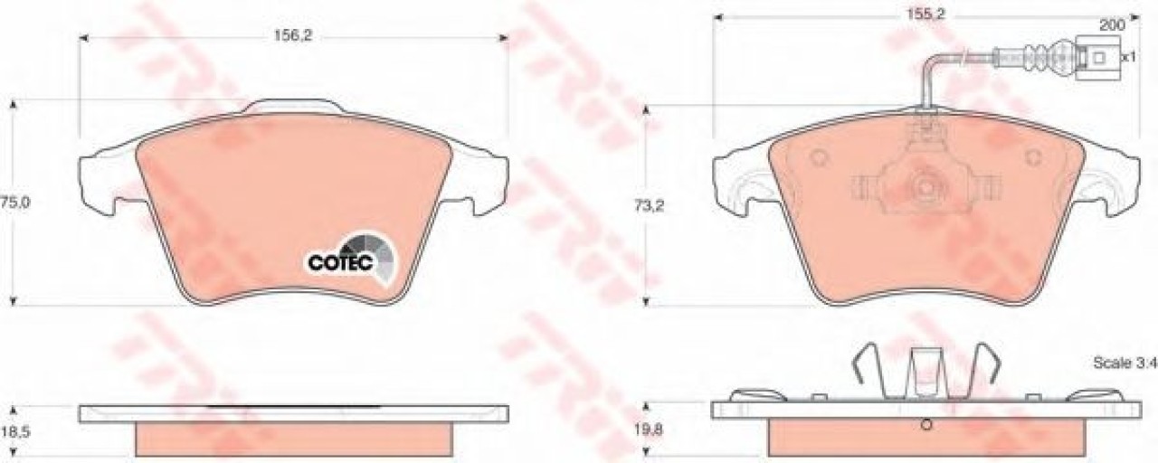 Set placute frana,frana disc VW TRANSPORTER V bus (7HB, 7HJ, 7EB, 7EJ, 7EF, 7EG, 7HF, 7EC) (2003 - 2016) TRW GDB1555 piesa NOUA