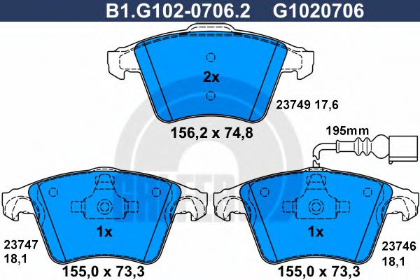 Set placute frana,frana disc VW TRANSPORTER V caroserie (7HA, 7HH, 7EA, 7EH) (2003 - 2016) GALFER B1.G102-0706.2 piesa NOUA