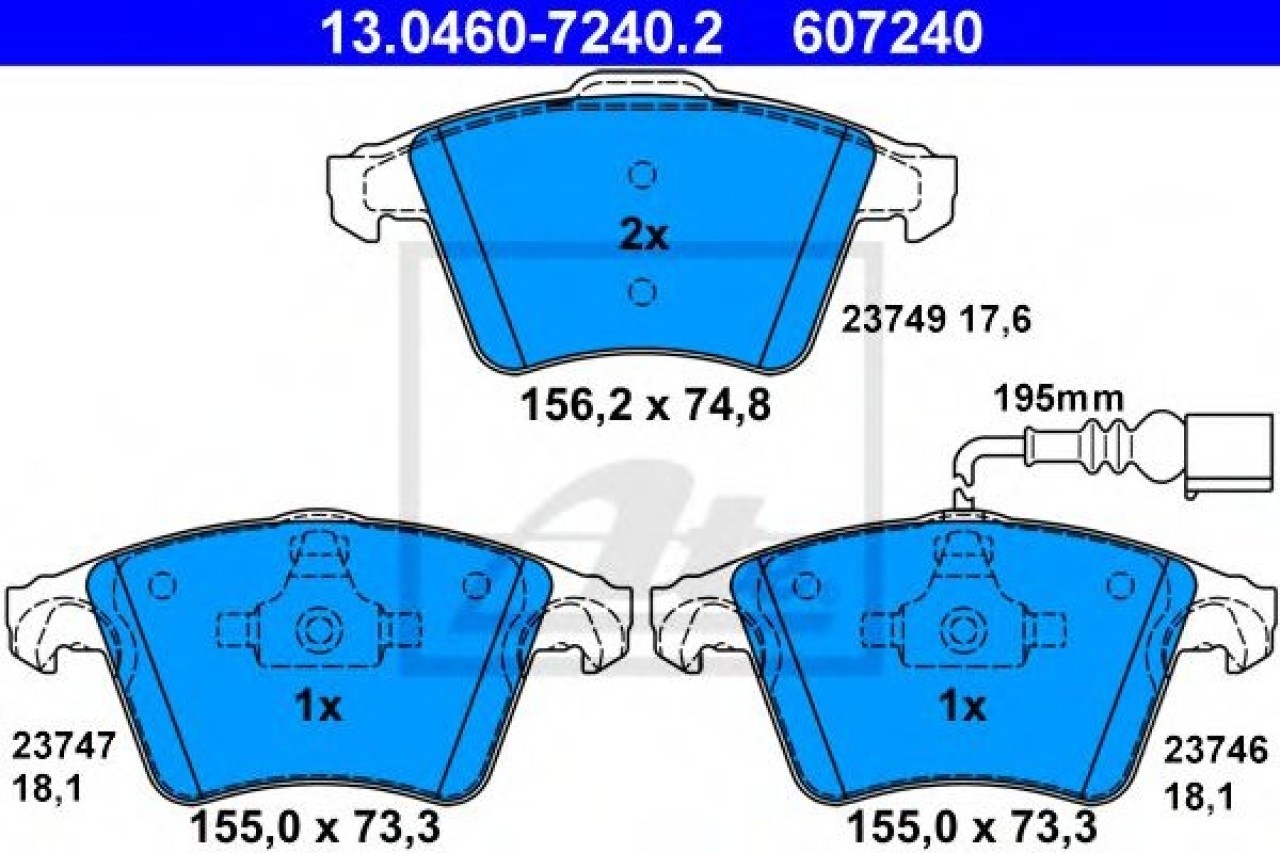 Set placute frana,frana disc VW TRANSPORTER V caroserie (7HA, 7HH, 7EA, 7EH) (2003 - 2016) ATE 13.0460-7240.2 piesa NOUA