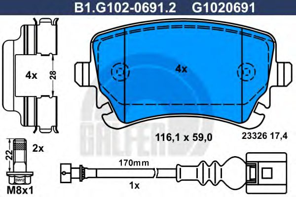 Set placute frana,frana disc VW TRANSPORTER VI bus (SGB, SGG, SGJ) (2015 - 2016) GALFER B1.G102-0691.2 piesa NOUA