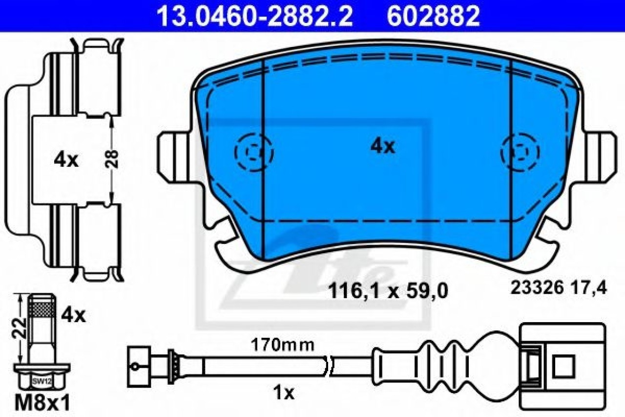 Set placute frana,frana disc VW TRANSPORTER VI bus (SGB, SGG, SGJ) (2015 - 2016) ATE 13.0460-2882.2 piesa NOUA