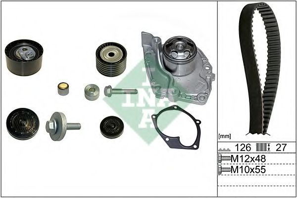 Set pompa apa + curea dintata RENAULT LAGUNA II (BG0/1) (2001 - 2016) INA 530 0638 30 piesa NOUA