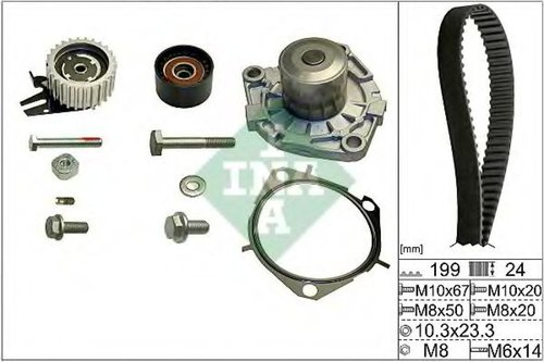 Set pompa apa + curea dintata SAAB 9-5 (YS3E) (1997 - 2009) INA 530 0562 30 piesa NOUA