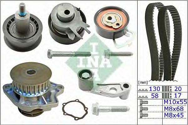 Set pompa apa + curea dintata SEAT AROSA (6H) (1997 - 2004) INA 530 0089 31 piesa NOUA