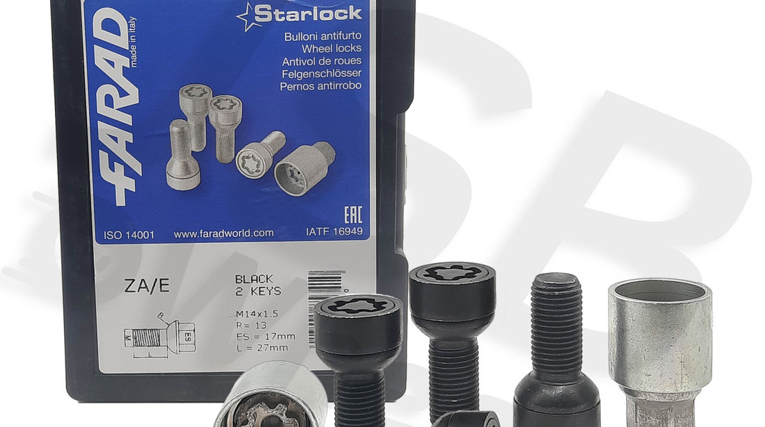 Set prezoane antifurt negre Starlock cu 2 chei M14x1.5 VW, Seat, Audi