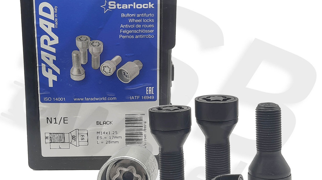 Set prezoane antifurt negre Starlock M14x1.25 BMW, Mini