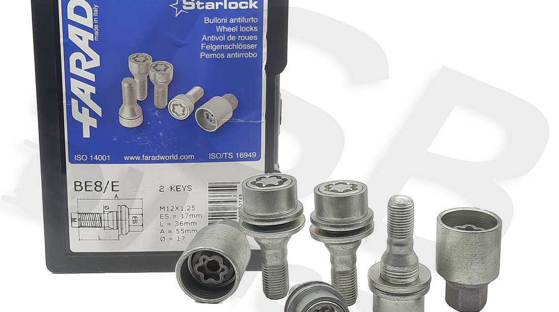 Set prezoane antifurt Starlock cu 2 chei M12x1.25 Peugeot, Citroen