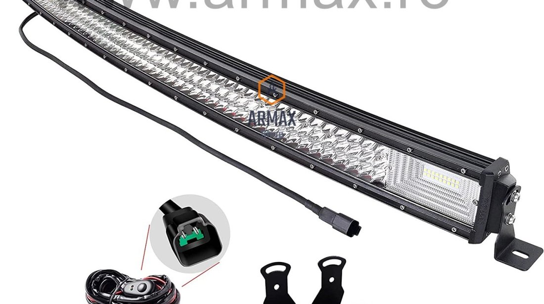 Set proiector led bar curbat offroad camion atv 114 cm 540w + kit cablaj cu releu si buton