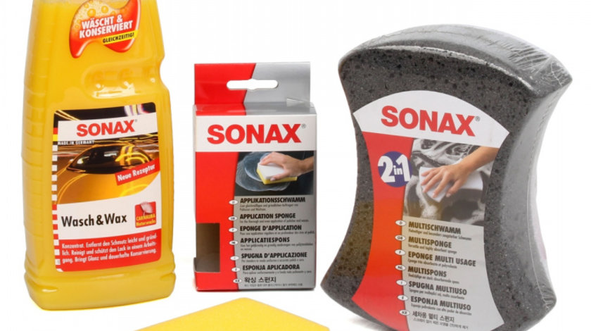 Set Sonax Sampon Auto Concentrat + Ceara 1L 313341 + Sonax Burete Polish Aplicator 417300 + Sonax Burete Spalare Auto 2 in 1 428000