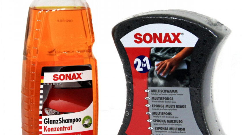 Set Sonax Sampon Auto Concentrat Pentru Luciu 1L 314300 + Sonax Burete Spalare Auto 2 in 1 428000