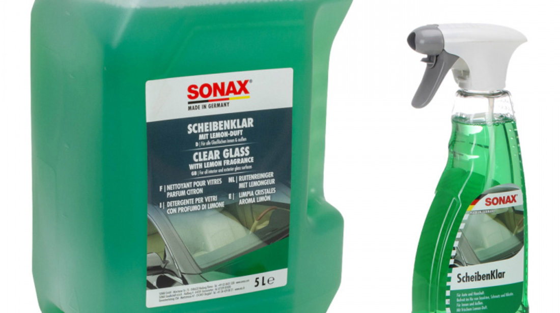 Set Sonax Solutie Curatat Geamuri Clear Glass Aroma Lamaie 5L 338505 + Sonax Solutie Curatat Geamuri 500ML 338241