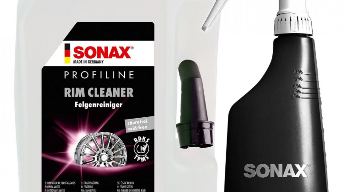 Set Sonax Solutie Curatat Jante 5L 230500 + Sonax Flacon Cu Pulverizator 500ML 499700