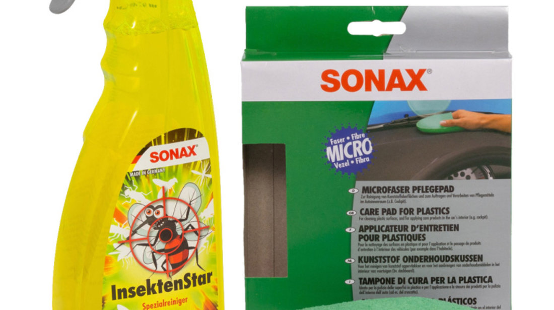 Set Sonax Star Soluție Pentru Indepărtarea Insectelor 750ML 233400 + Sonax Burete Curatat Microfibra 417200
