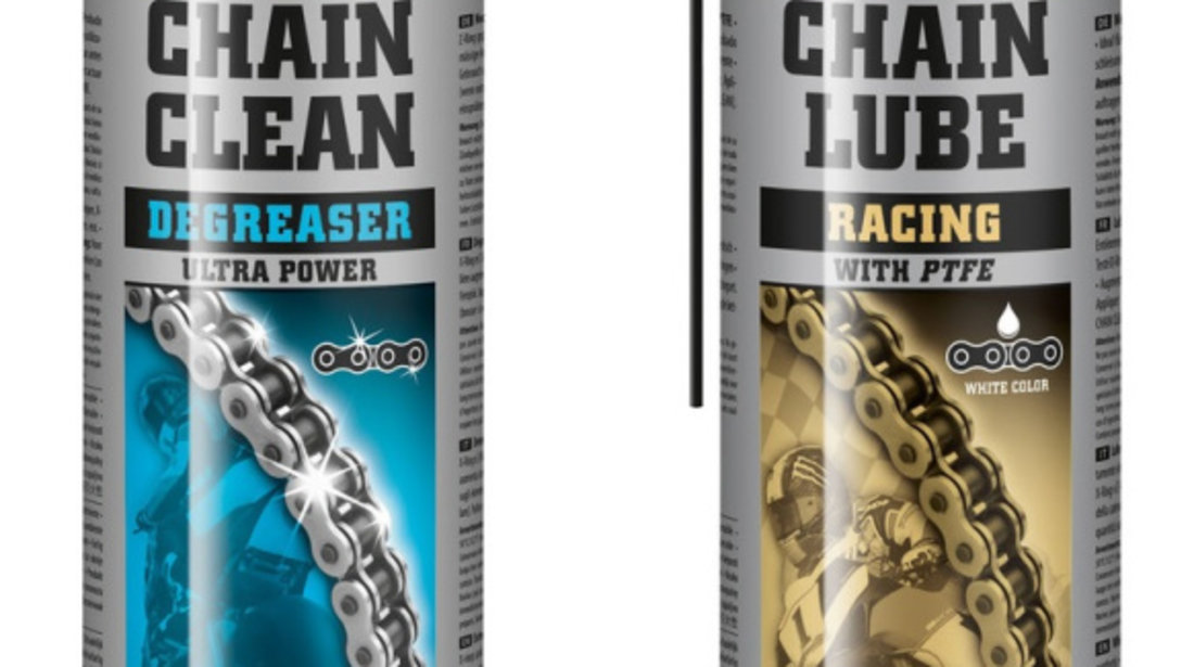 Set Spray Degresant Moto Motorex Chain Clean Degreaser 500ML MO 160953 + Spray Lubrifiant Lant Motorex Chain Lube Racing 500ML MO 163558