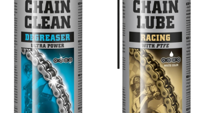 Set Spray Degresant Moto Motorex Chain Clean Degreaser 500ML MO 160953 + Spray Lubrifiant Lant Motorex Chain Lube Racing 500ML MO 163558