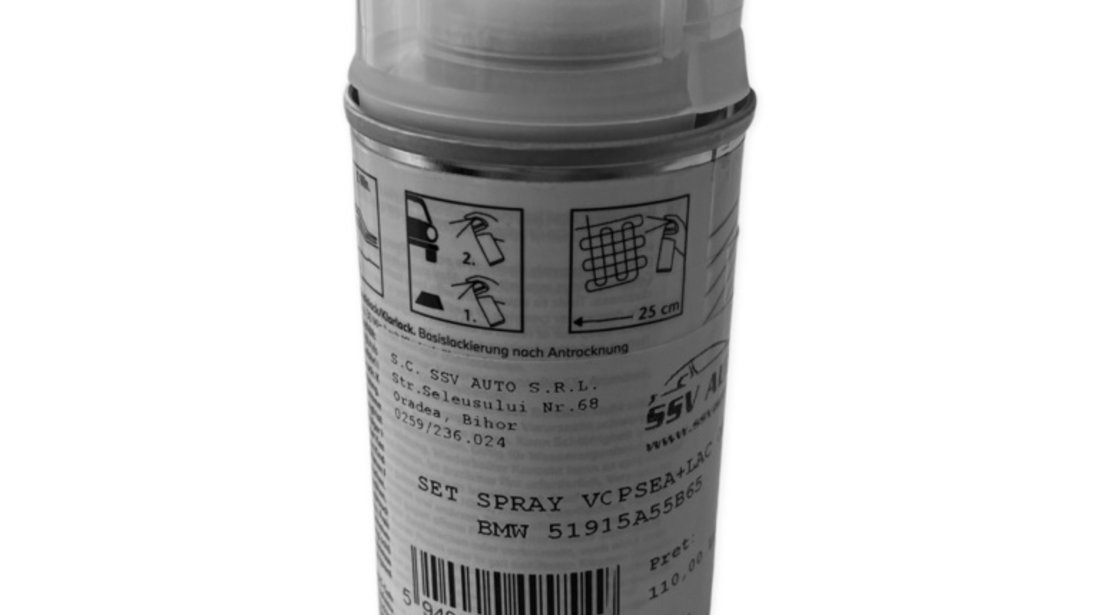 Set Spray Vopsea + Lac Oe Bmw Negru Black U668 150ML 51915A55B65