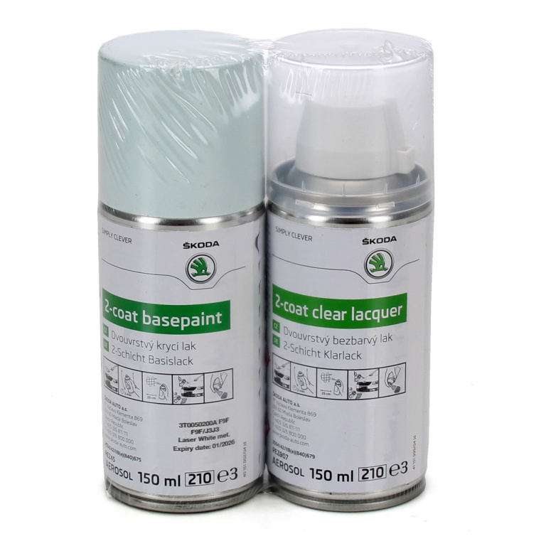 Set Spray Vopsea + Lac Oe Skoda White Laser F9F/J3J3 150ML 3T0050200AF9F