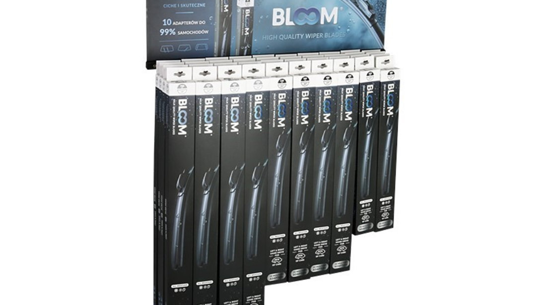Set stergator Fără Rame Bloom Multifit Cu 10 Adaptoare, 40 Buc + Display Suspendat BEWM40