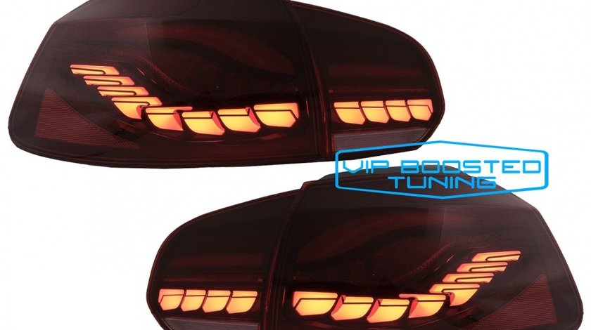 Set Stopuri tuning Full LED VW Golf 6 VI (2008-2013) Rosu Fumuriu cu Semnal Dinamic