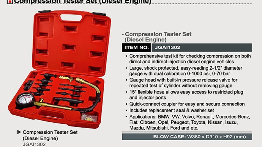Set Tester Compresie Diesel Toptul JGAI1302