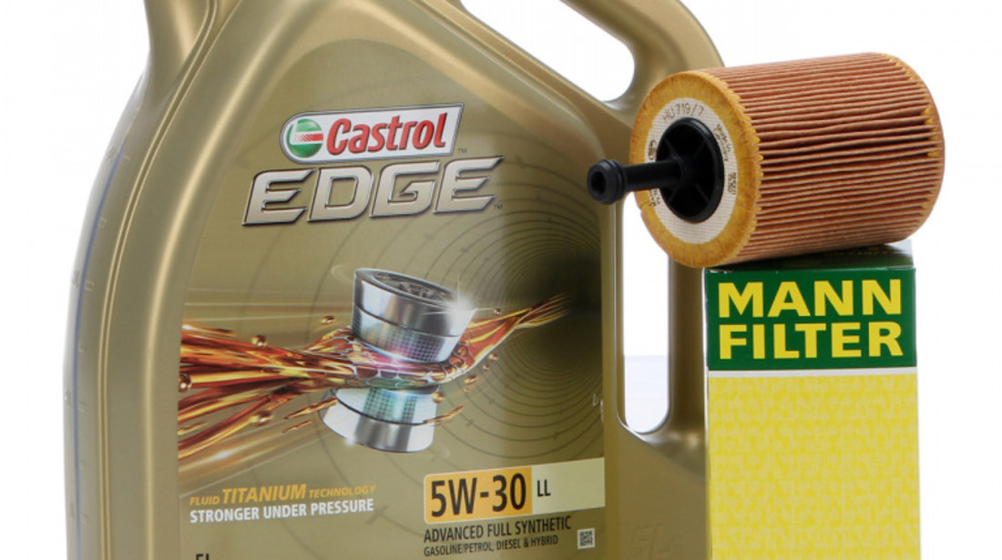 Set Ulei Motor Castrol Edge LL 5W-30 5L + Filtru Ulei Mann Filter HU719/7X + Buson Golire Baie Ulei Oe Volkswagen Eos 1F7, 1F8 2006-2015 N90813202