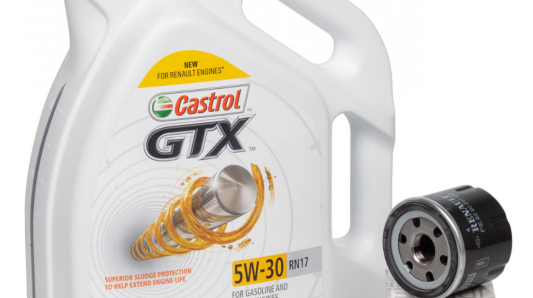 Set Ulei Motor Castrol GTX 5W-30 RN17 ACEA C3 Renault 5L 15CC30 + Filtru Ulei Oe Renault 8200257642