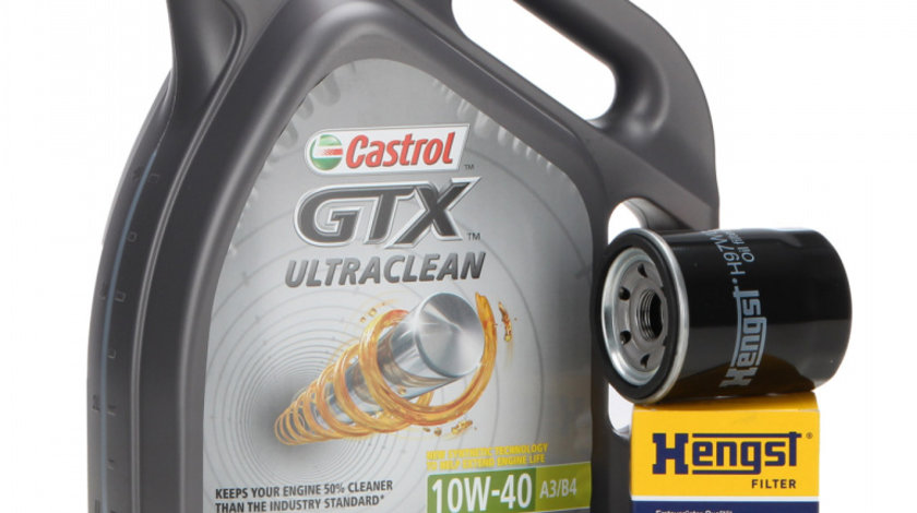 Set Ulei Motor Castrol GTX Ultraclean 10W-40 5L 15A4D4 + Filtru Ulei Hengst H97W05