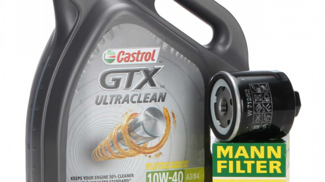 Set Ulei Motor Castrol GTX Ultraclean 10W-40 5L 15A4D4 + Filtru Ulei Mann Filter W712/52