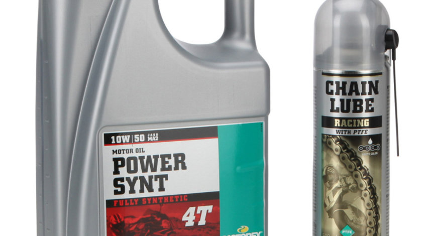 Set Ulei Motor Motorex Power Synt 4T 10W-50 4L MO 014621 + Spray Lubrifiant Lant Motorex Chain Lube Racing 500ML MO 163558