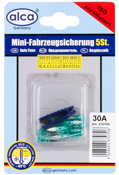 Sigurante Fuzibile Mini Alca 30A Set 5 Buc 670700