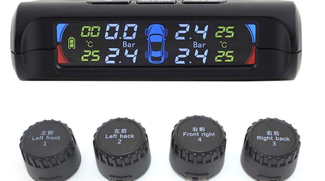 Sistem 4 Senzori Monitorizare Presiune Pneuri TPMS Cu LCD Si Incarcare Solara P802-E 560560