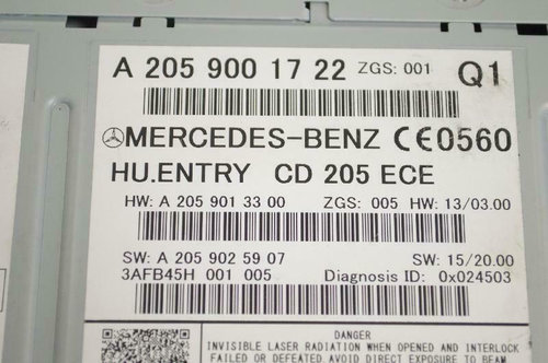 SISTEM AUDIO MERCEDES-BENZ W205 A 205 900 17 22 / A2059001722 / A 205 901 33 00 / A2059013300 / A 20...