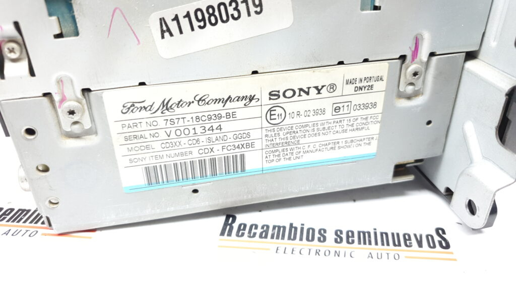 SISTEM AUDIO SONY FORD FORD -CUALQUIER MODELO- VP6M2F-18C821-FA / VP6M2F 18C821 FA / VP6M2F18C821FA / 7S7T 18C939 BE / 7S7T18C939BEVP6M2F-18C821-FA / VP6M2F 18C821 FA / VP6M2F18C821FA / 7S7T 18C939 BE / 7S7T18C939BE