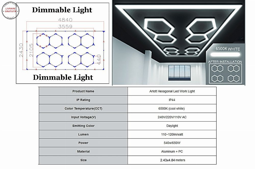 Sistem de Iluminare Plafon Hexagon / HoneyComb 3.56 x 2.10 m Lumina Ajustabila- livrare gratuita